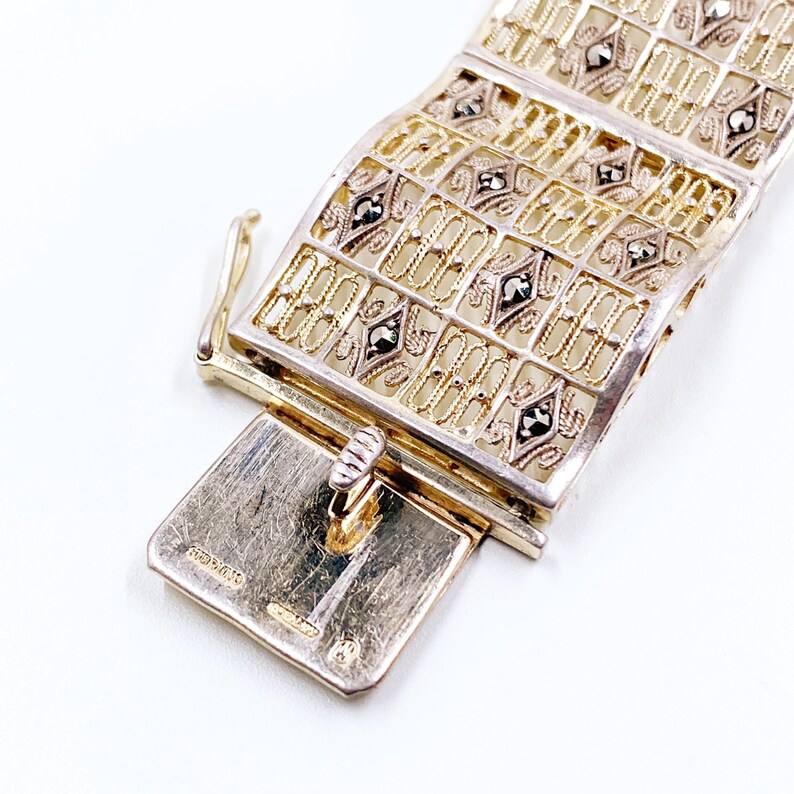 Vintage German Filigree Sterling Silver Panel Bracelet, German Floral Art Deco Style Bracelet