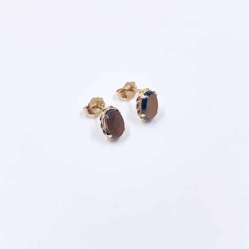 Estate 14K Gold Tiger's Eye Stud Earrings, 14K Small Studs