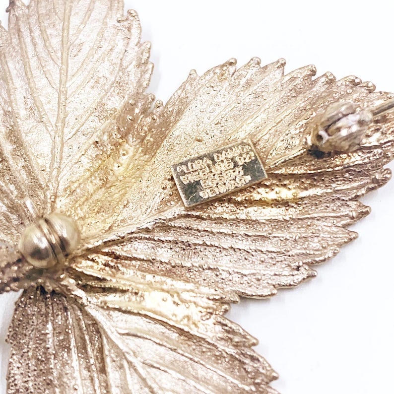 Vintage Flora Danica Modernist Silver Leaf Brooch
