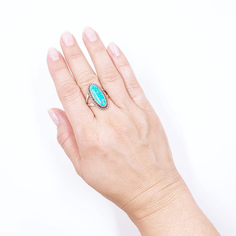 Vintage Navajo Sterling Tony Guerro Turquoise Ring, Size 6 3/4 Ring