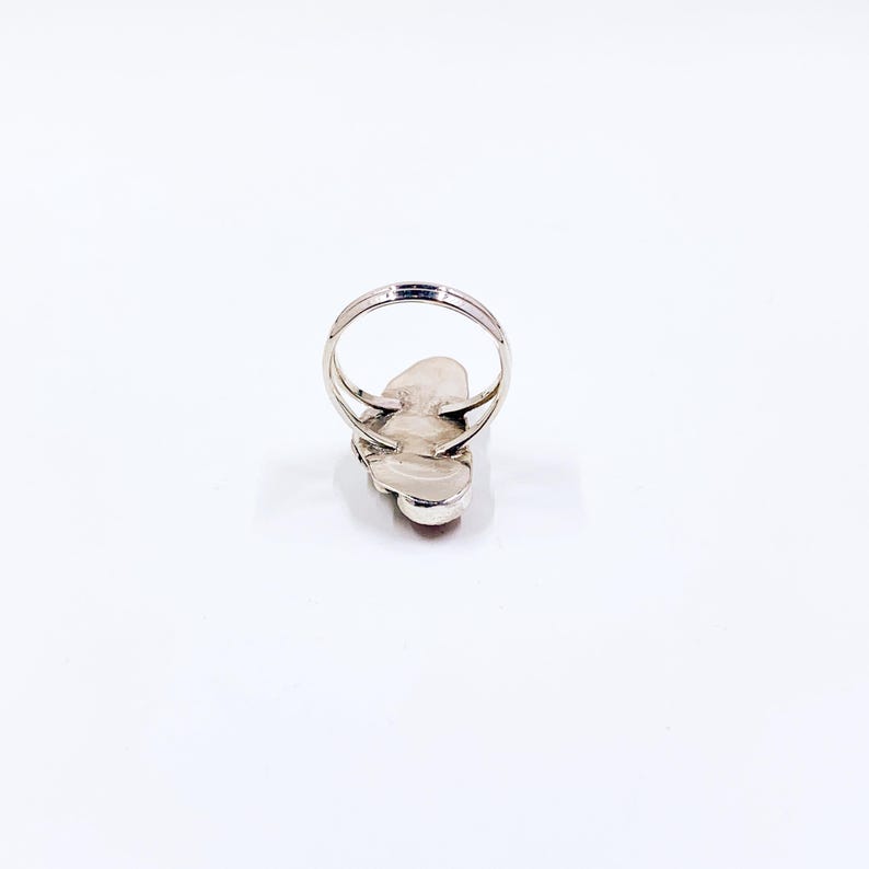 Vintage Sterling Southwest Leaf Three Stone Ring, Turquoise Coral and Mother of Pearl Ring, Size 6 Ring