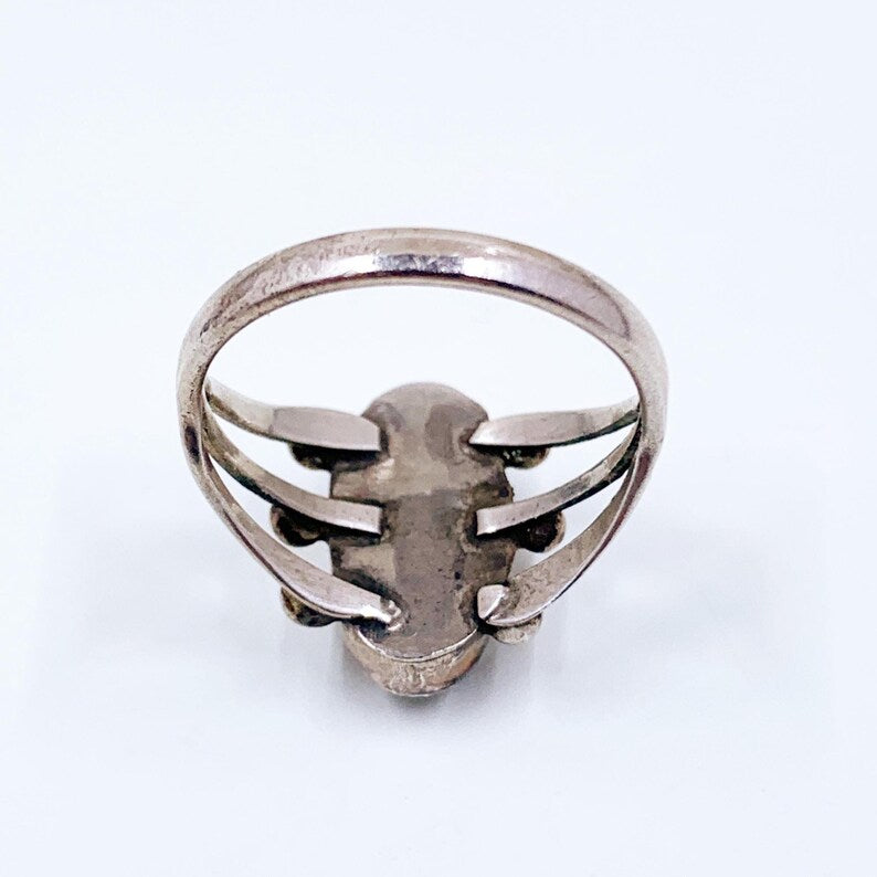 Vintage Sterling Southwest Onyx Ring, Size 6 3/4 Ring
