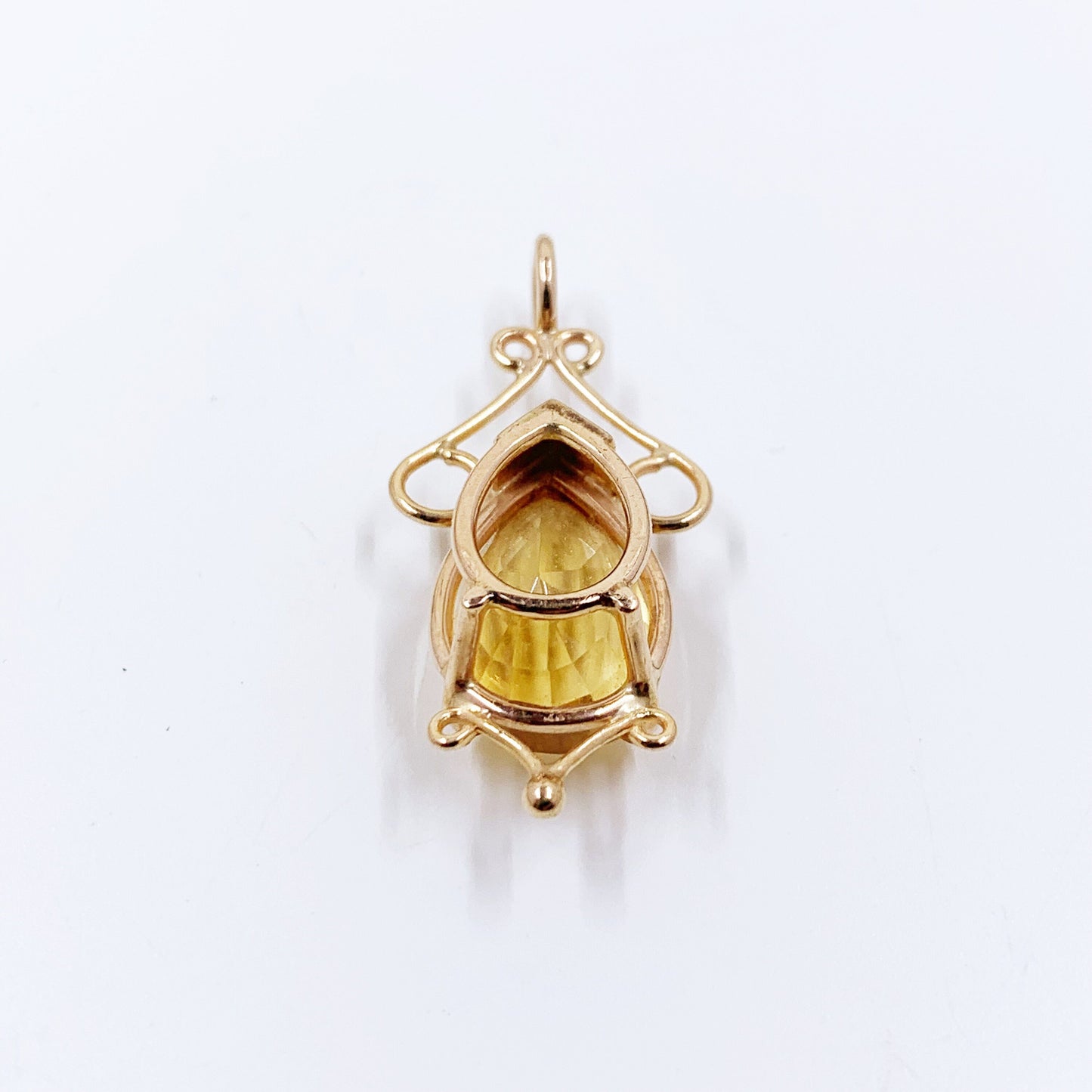 Vintage 14k Gold Wire Citrine Pendant | Pear Shape Citrine Pendant | November Birthstone Pendant