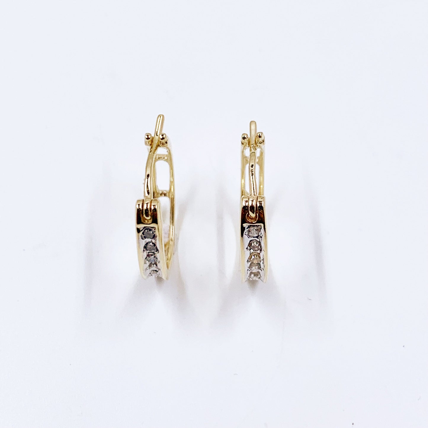 Estate 10k Gold Diamond Hoop Earrings | Small 10k Gold Hoops