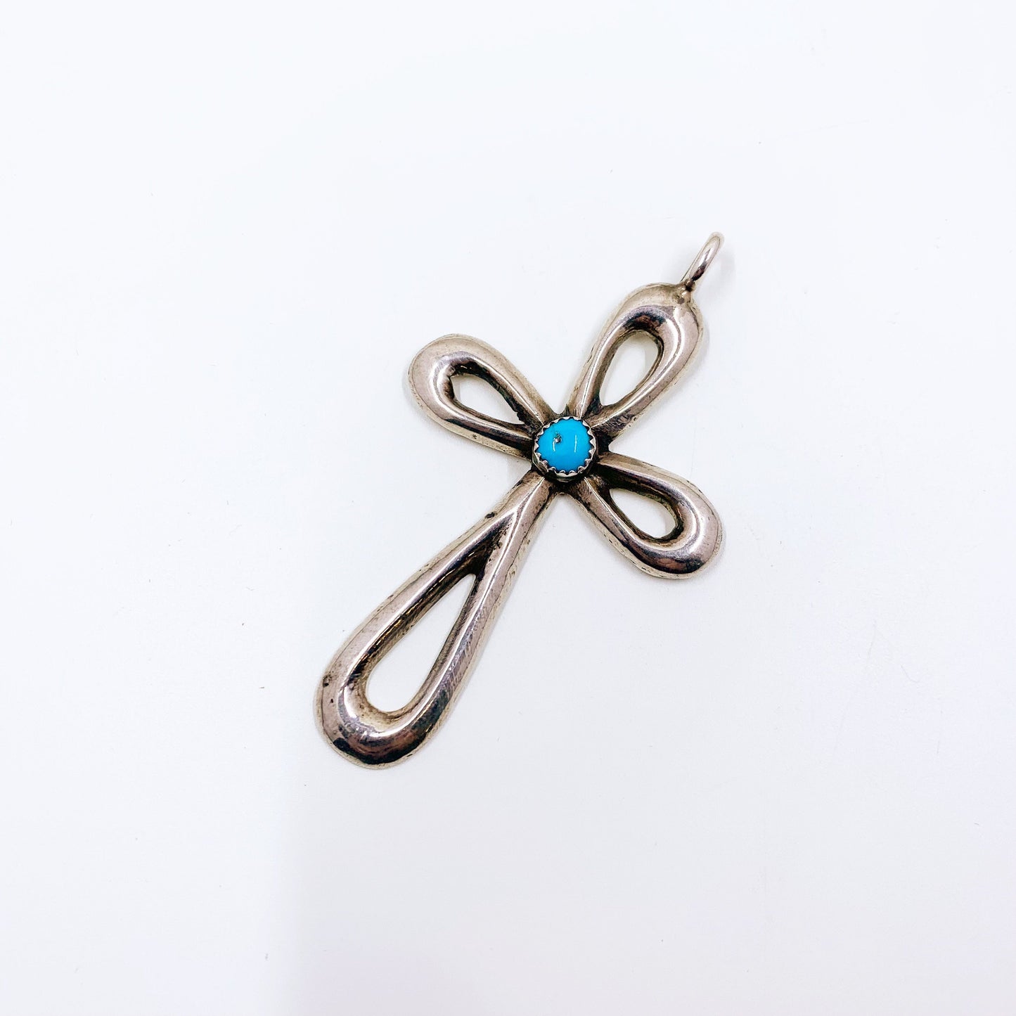 Vintage Sterling Sandcast Turquoise Cross Pendant | Southwest Turquoise Jewelry