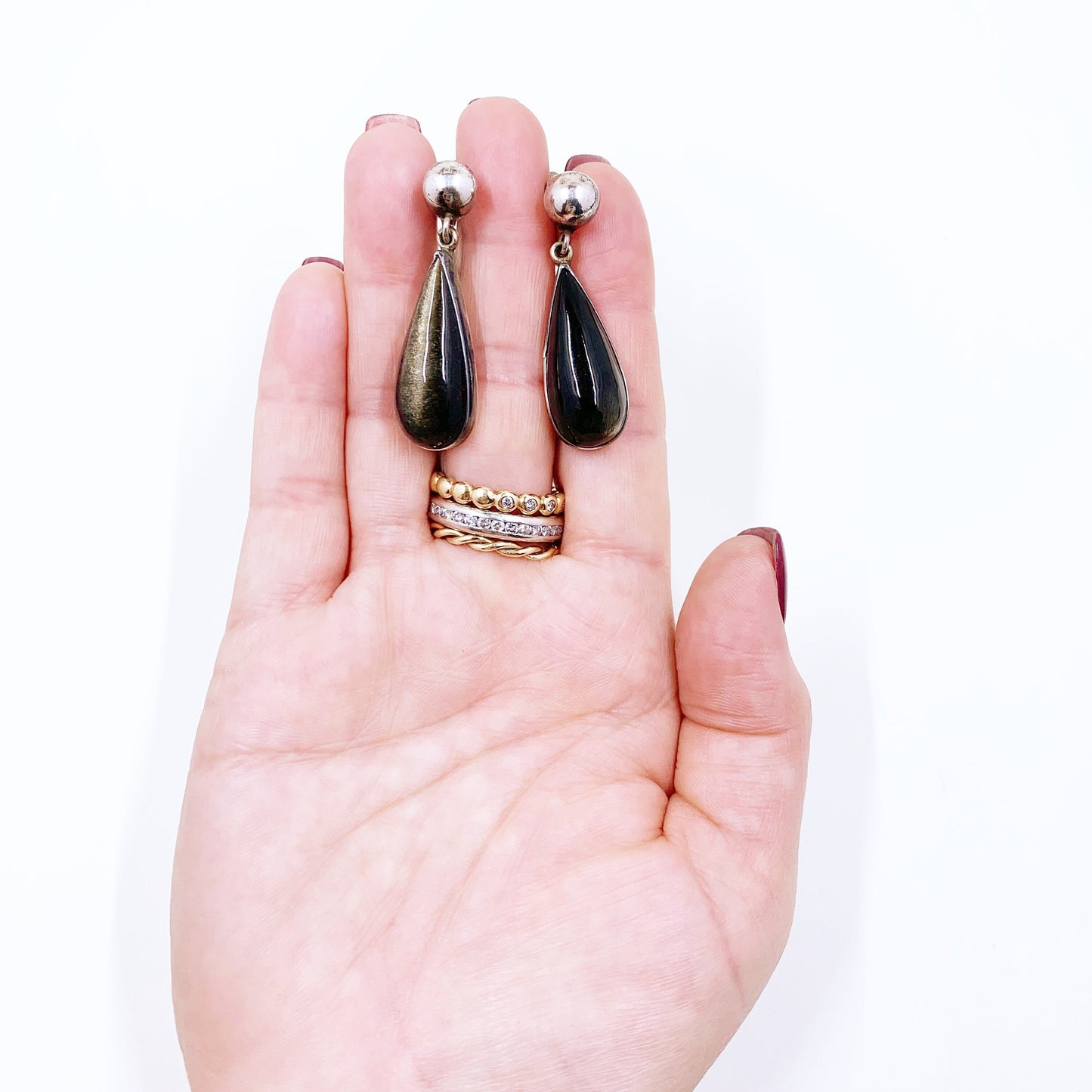 Vintage Mexican Silver Cat's Eye Earrings | Mexican Silver Modernist Galindo Screw Back Earrings