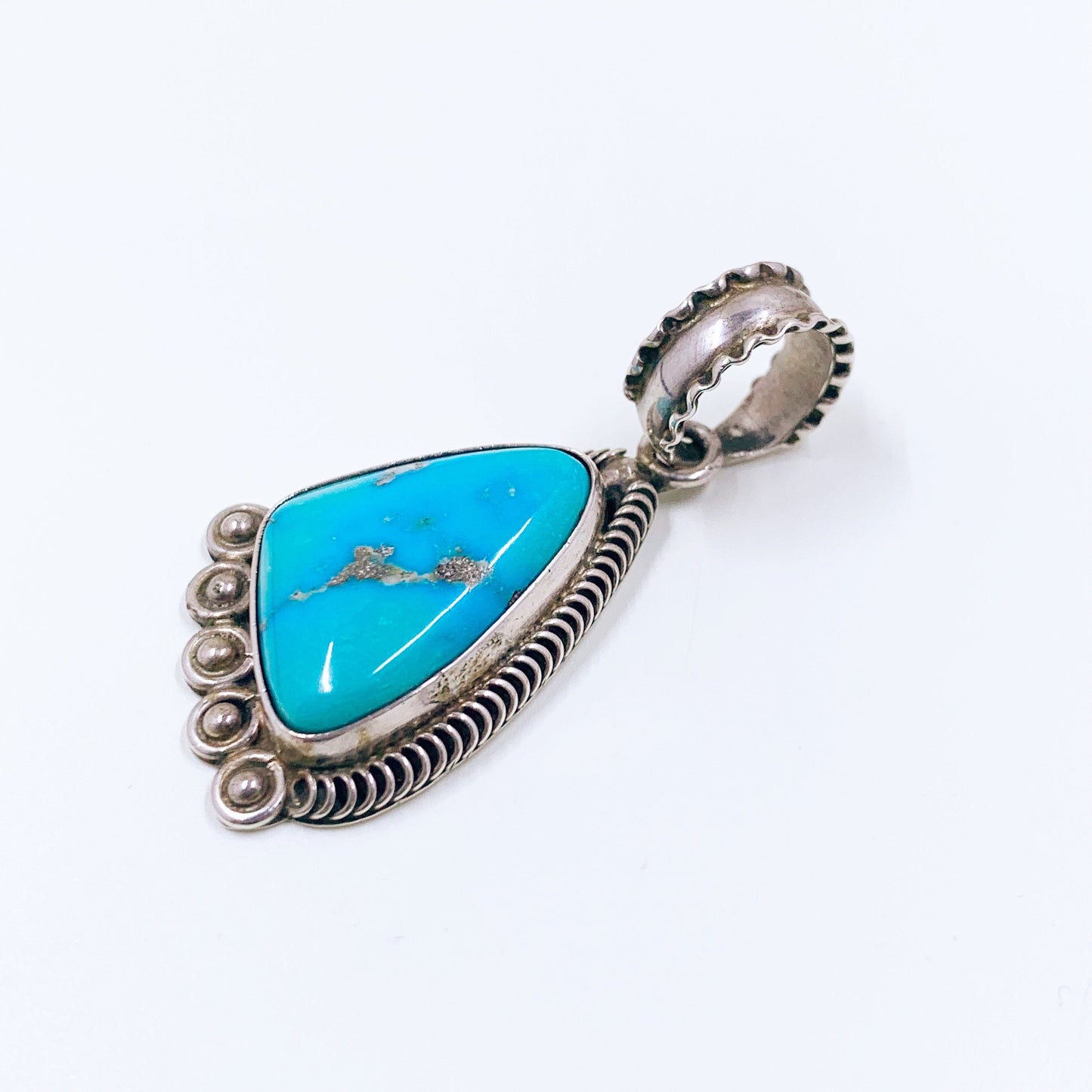 Vintage Sterling Silver Turquoise Pendant | Dine Navajo artist Jones Latome Silver Turquoise Pendant