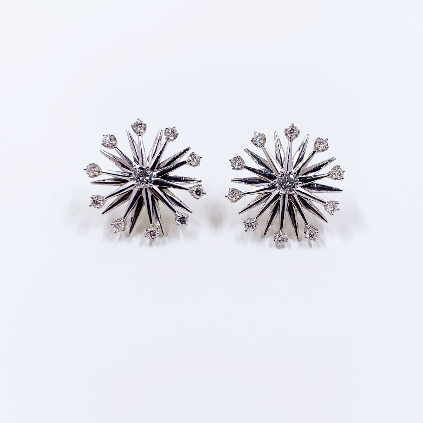 Mid Century 14k Gold Diamond Starburst Earrings | 1.30 Carat Total Weight