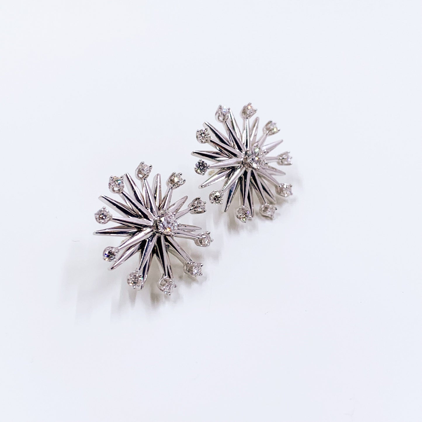 Mid Century 14k Gold Diamond Starburst Earrings | 1.30 Carat Total Weight