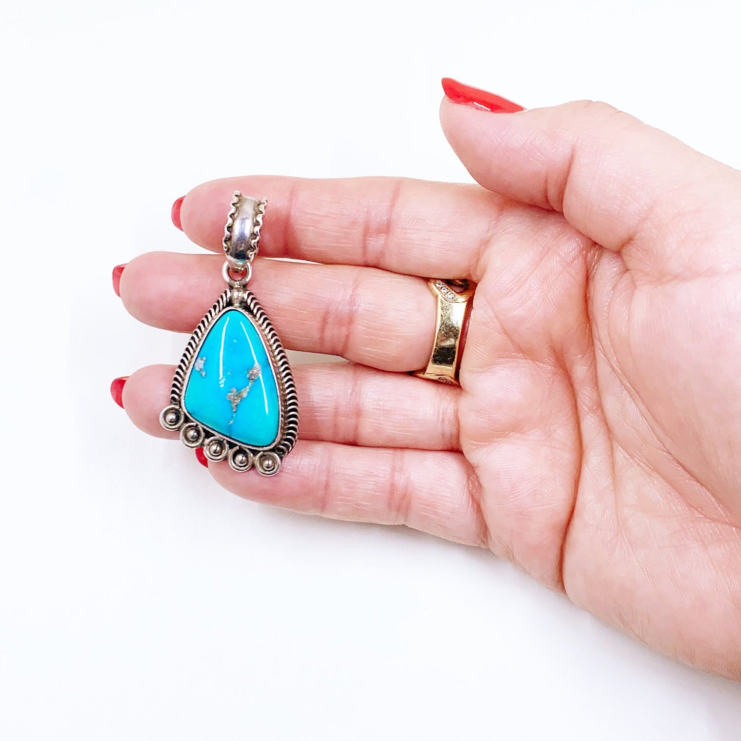 Vintage Sterling Silver Turquoise Pendant | Dine Navajo artist Jones Latome Silver Turquoise Pendant