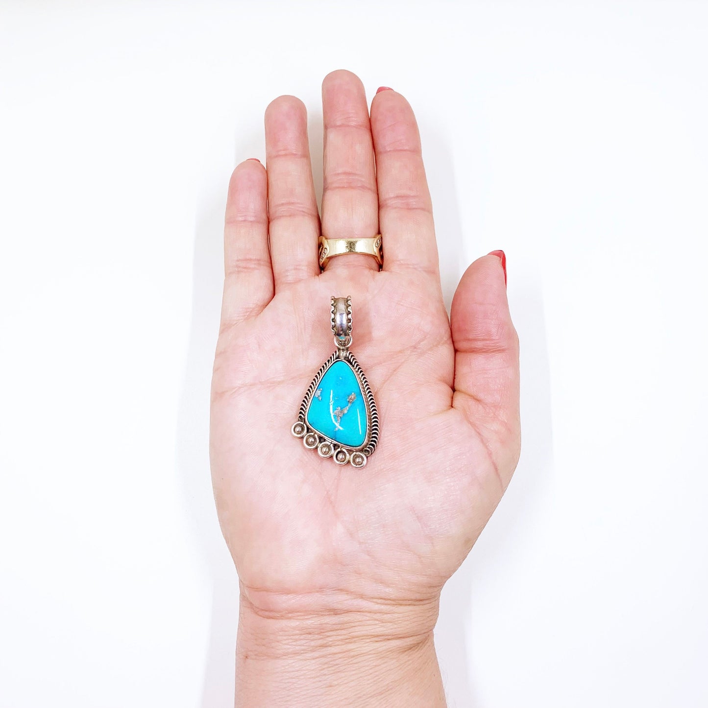 Vintage Sterling Silver Turquoise Pendant | Dine Navajo artist Jones Latome Silver Turquoise Pendant