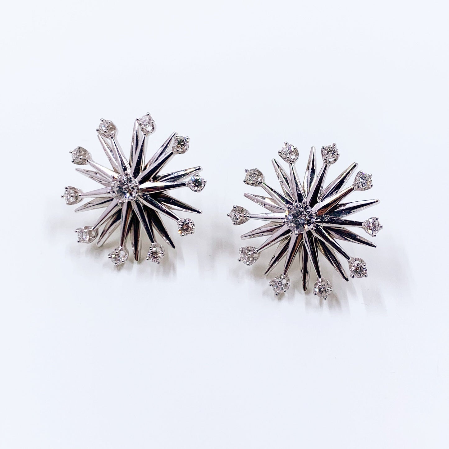 Mid Century 14k Gold Diamond Starburst Earrings | 1.30 Carat Total Weight