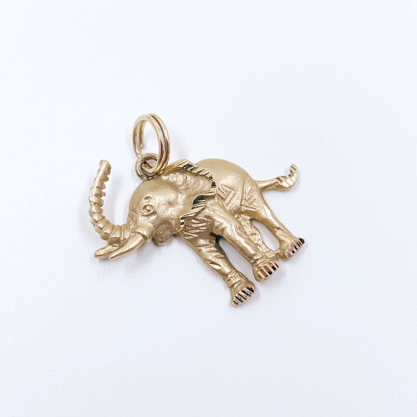 Estate 14K Gold Diamond-Cut Elephant Pendant | 14K Lucky Elephant Charm