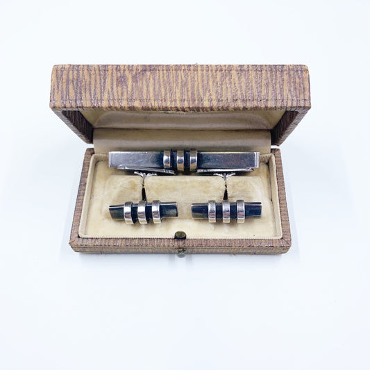 Vintage Eiler & Marloe Sterling Silver Link Cufflinks and Tie Bar | Modernist Sterling Denmark