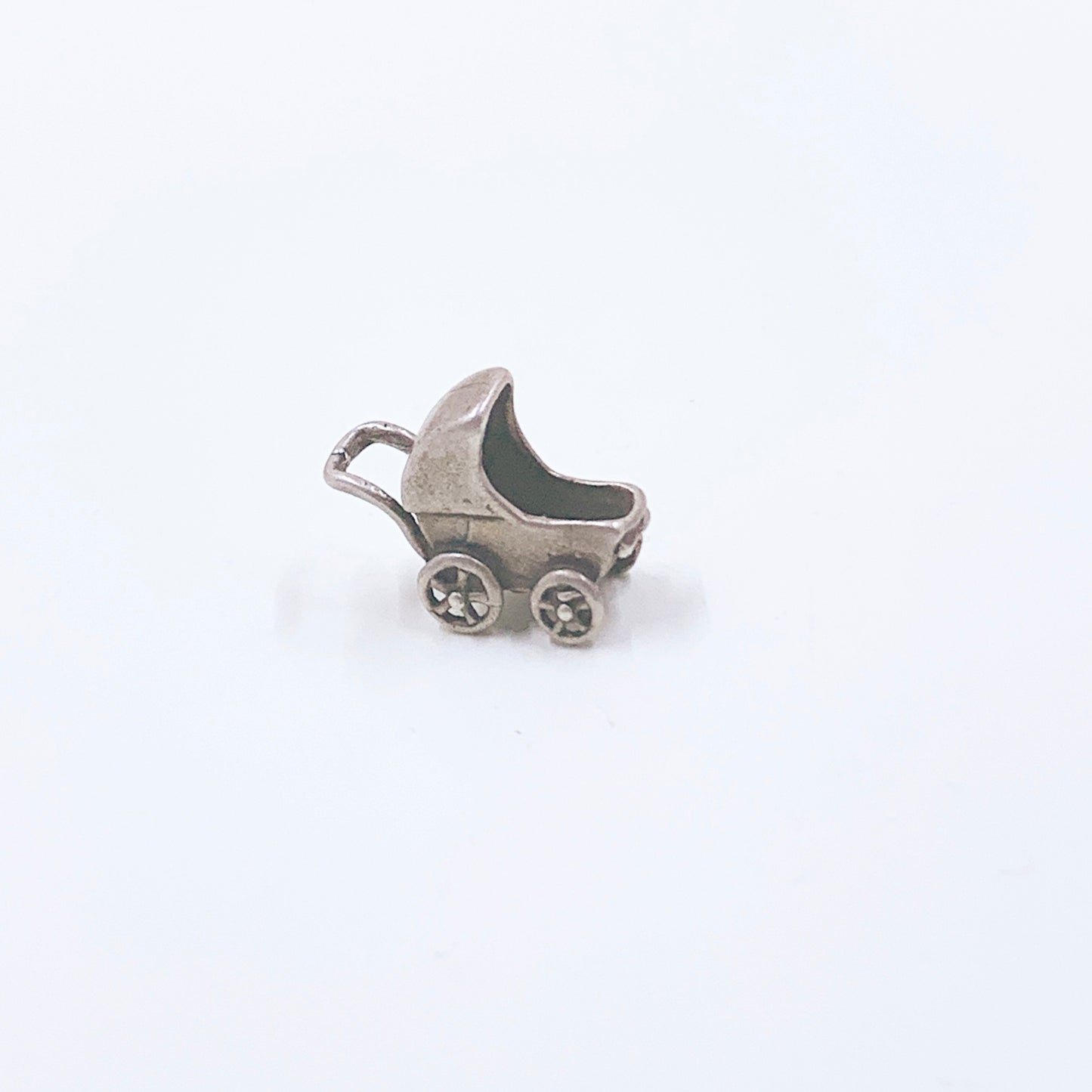 Vintage Silver Baby Carriage Charm | 3D Baby Carriage Charm | Silver Stroller Charm