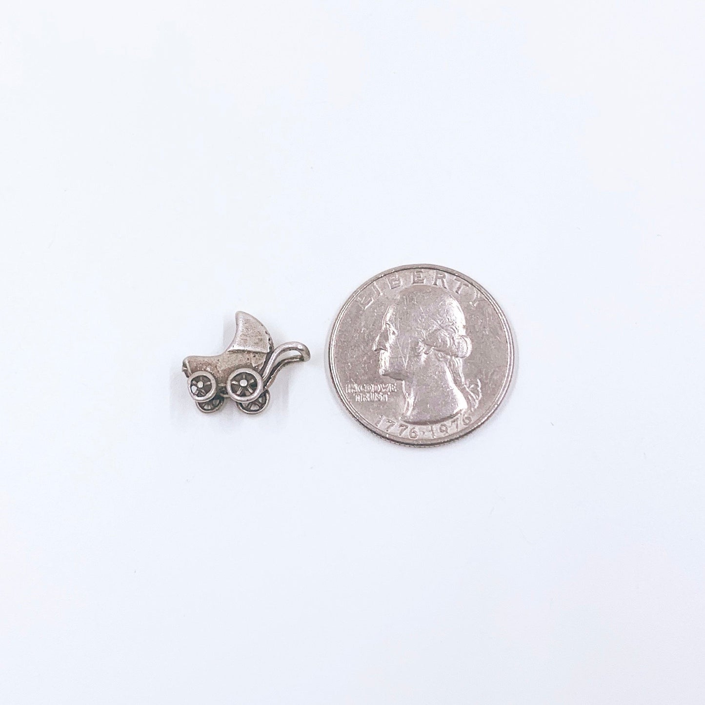 Vintage Silver Baby Carriage Charm | 3D Baby Carriage Charm | Silver Stroller Charm