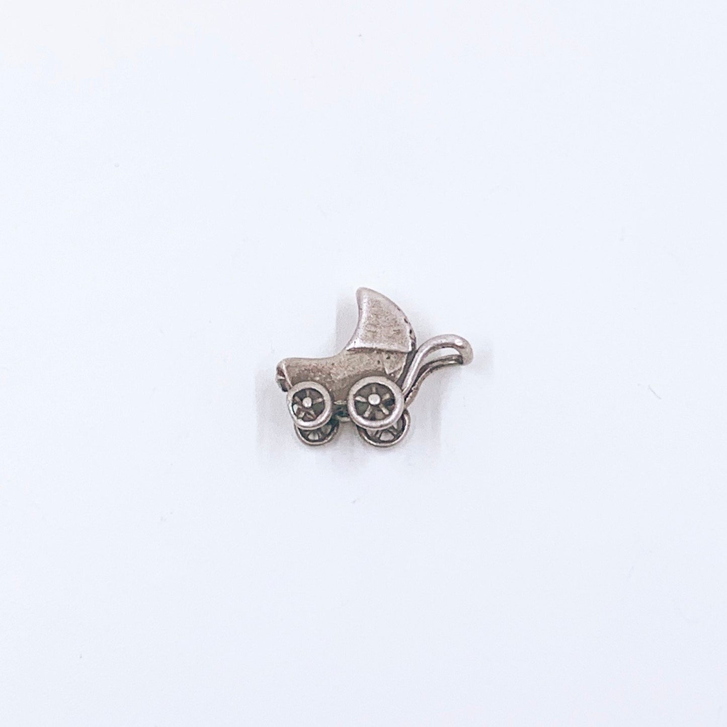 Vintage Silver Baby Carriage Charm | 3D Baby Carriage Charm | Silver Stroller Charm