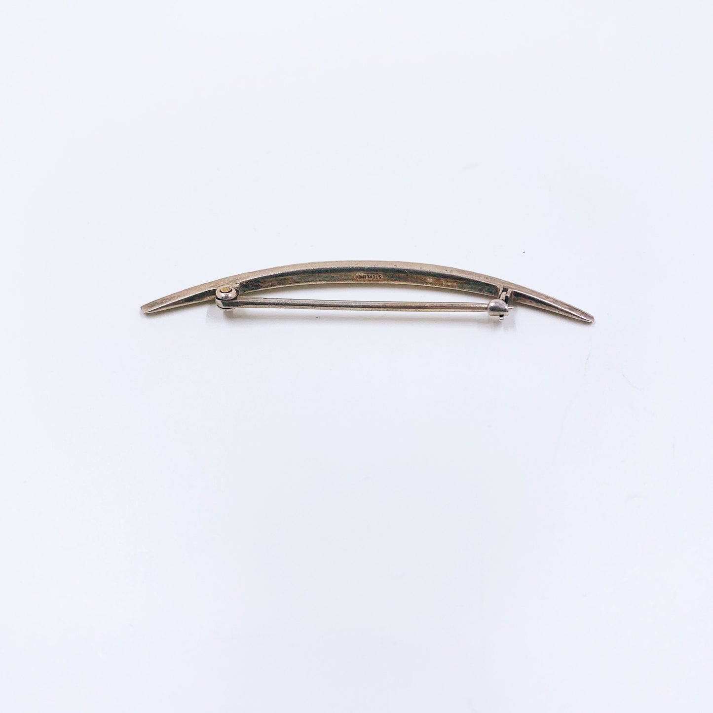 Antique Sterling Silver Crescent Moon Seed Pearl Bar Pin | Victorian Sterling Celestial Moon Brooch