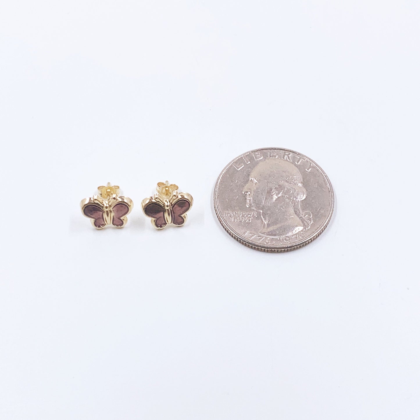 14K Gold Enamel Butterfly Stud Earrings | 14K Small Studs