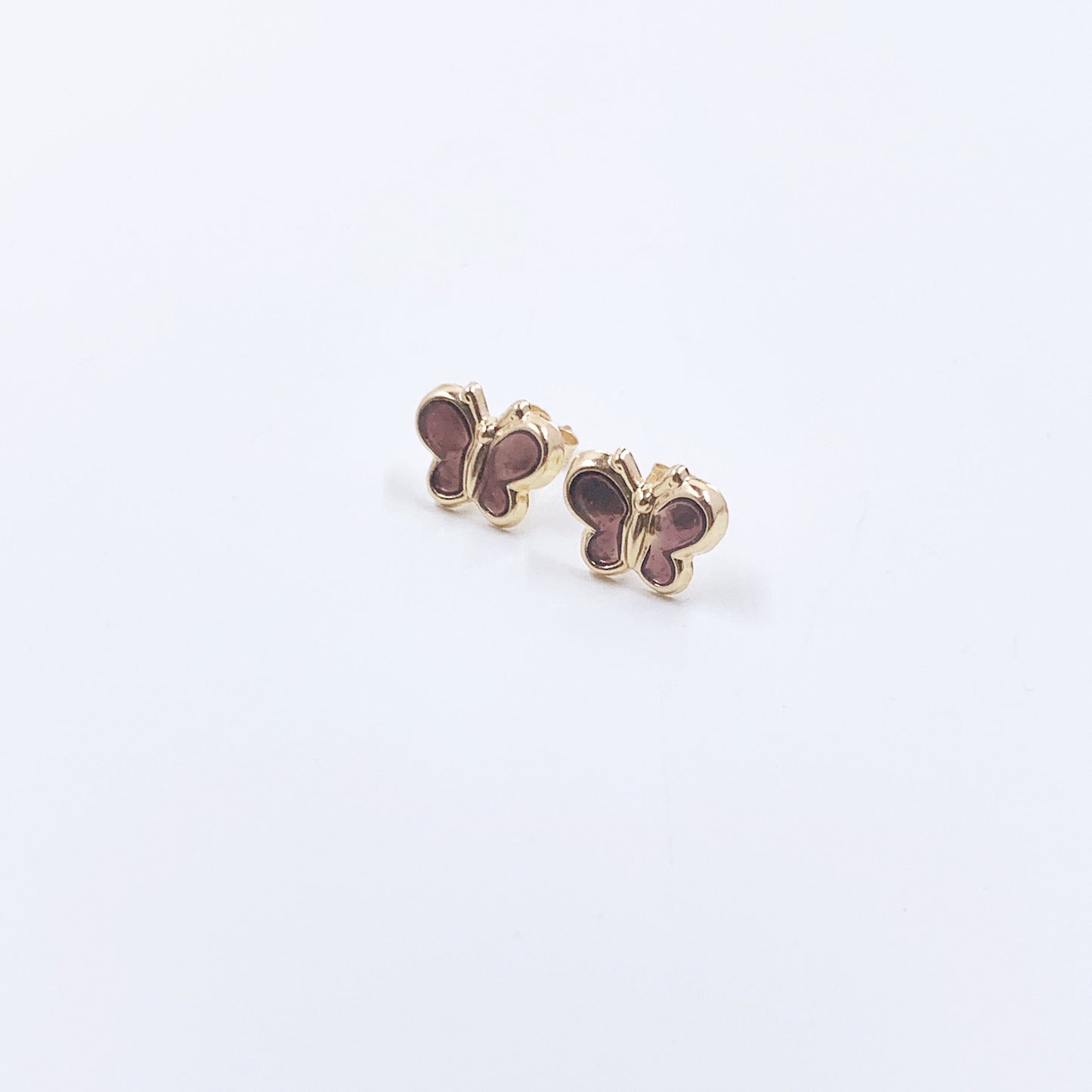 14K Gold Enamel Butterfly Stud Earrings | 14K Small Studs