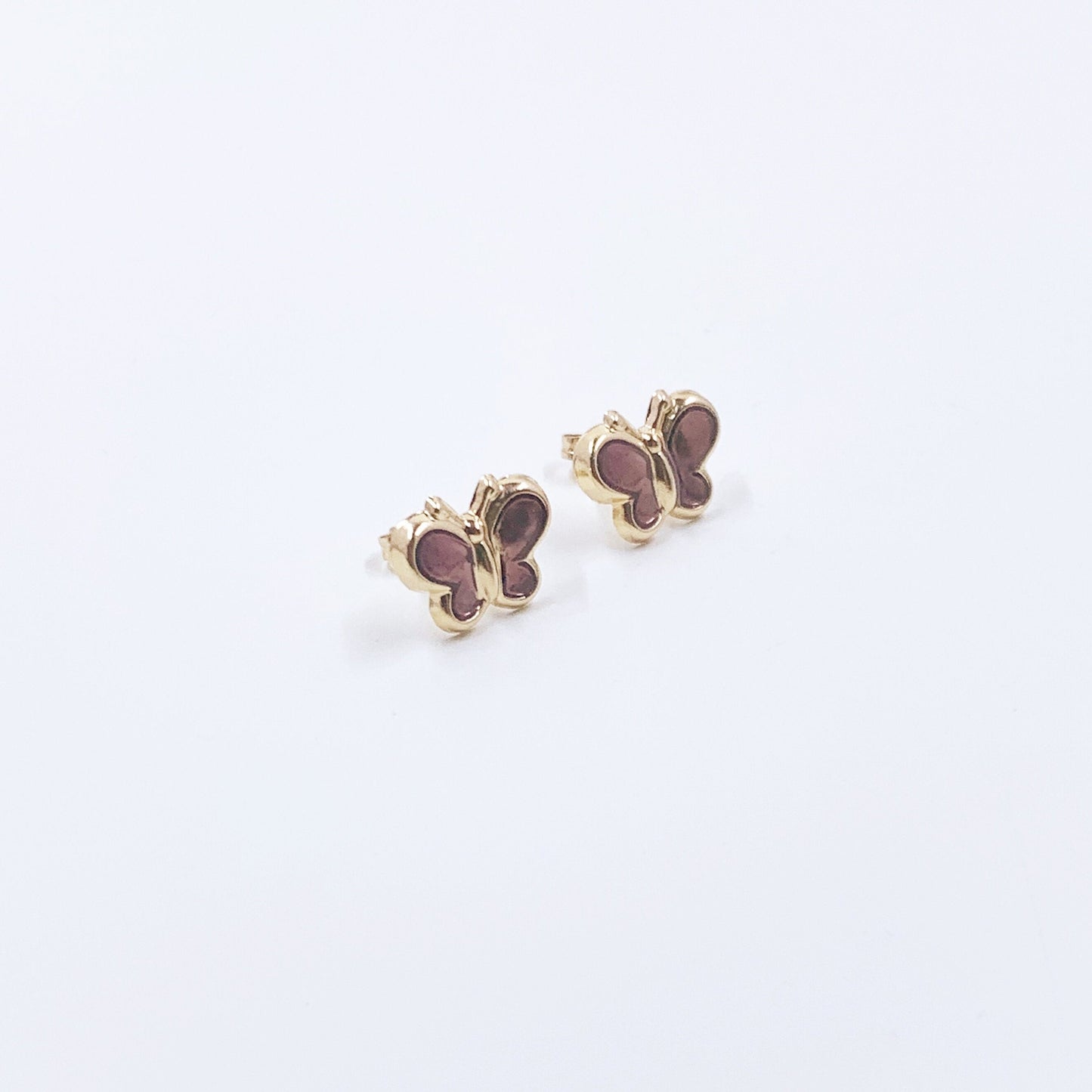 14K Gold Enamel Butterfly Stud Earrings | 14K Small Studs