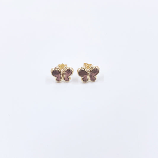 14K Gold Enamel Butterfly Stud Earrings | 14K Small Studs