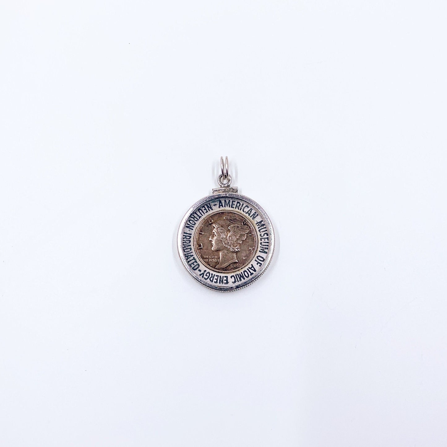 Vintage American Museum of Atomic Energy Coin Pendant, Encapsulated Neutron Irradiated 1943 Mercury Dime