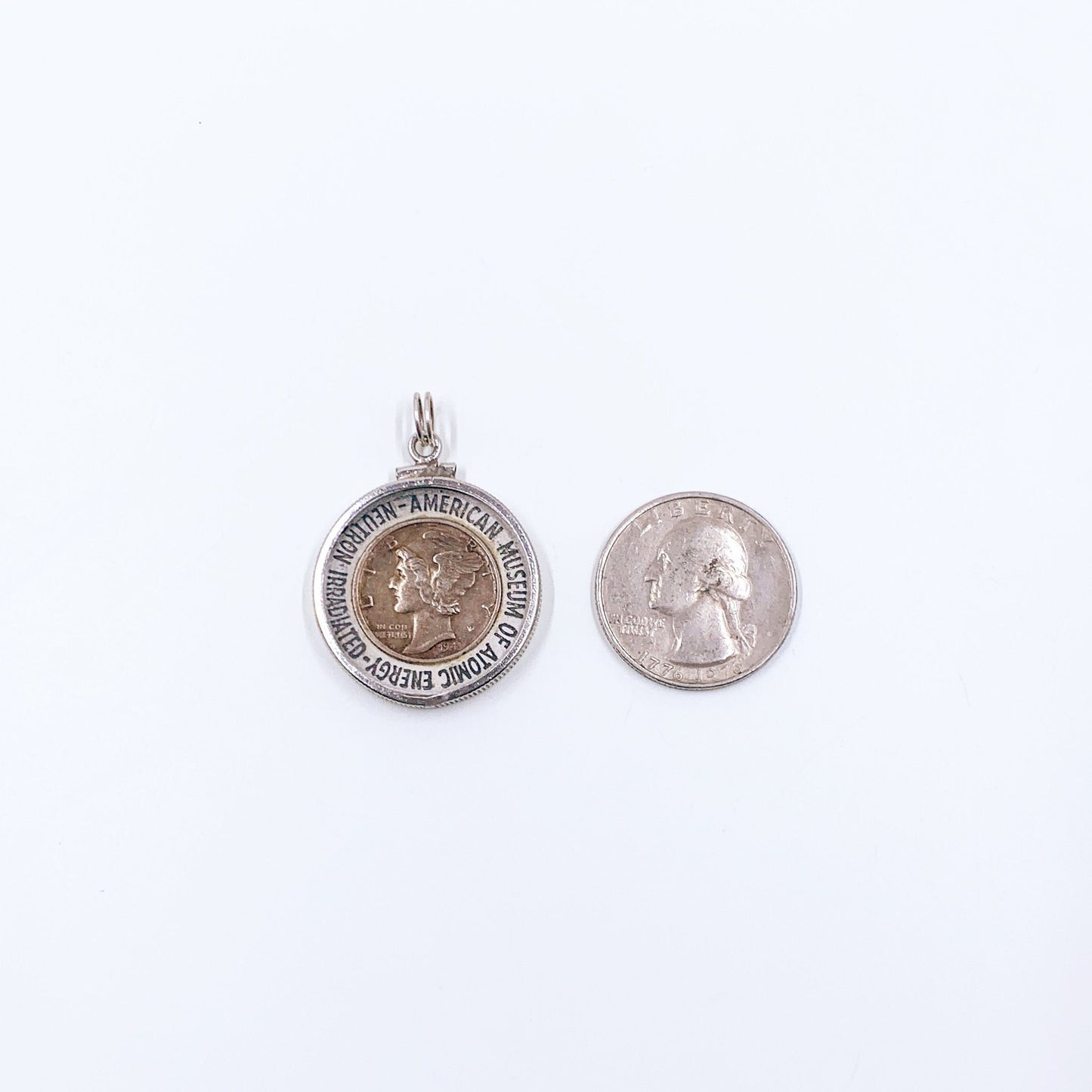 Vintage American Museum of Atomic Energy Coin Pendant, Encapsulated Neutron Irradiated 1943 Mercury Dime