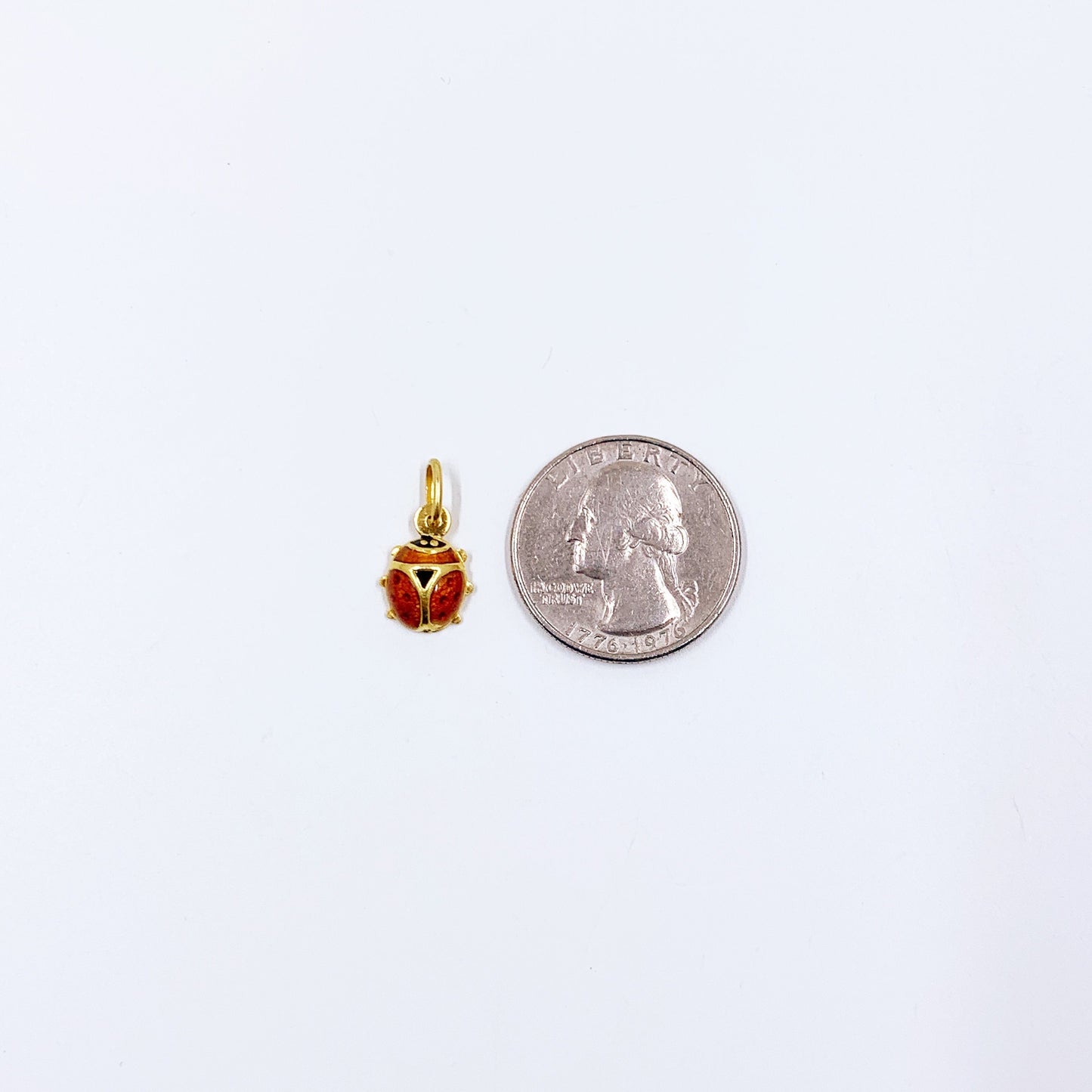 Estate 18K Italian Gold Enamel Lady Bug Charm, 18K Ladybird Beetle Charm