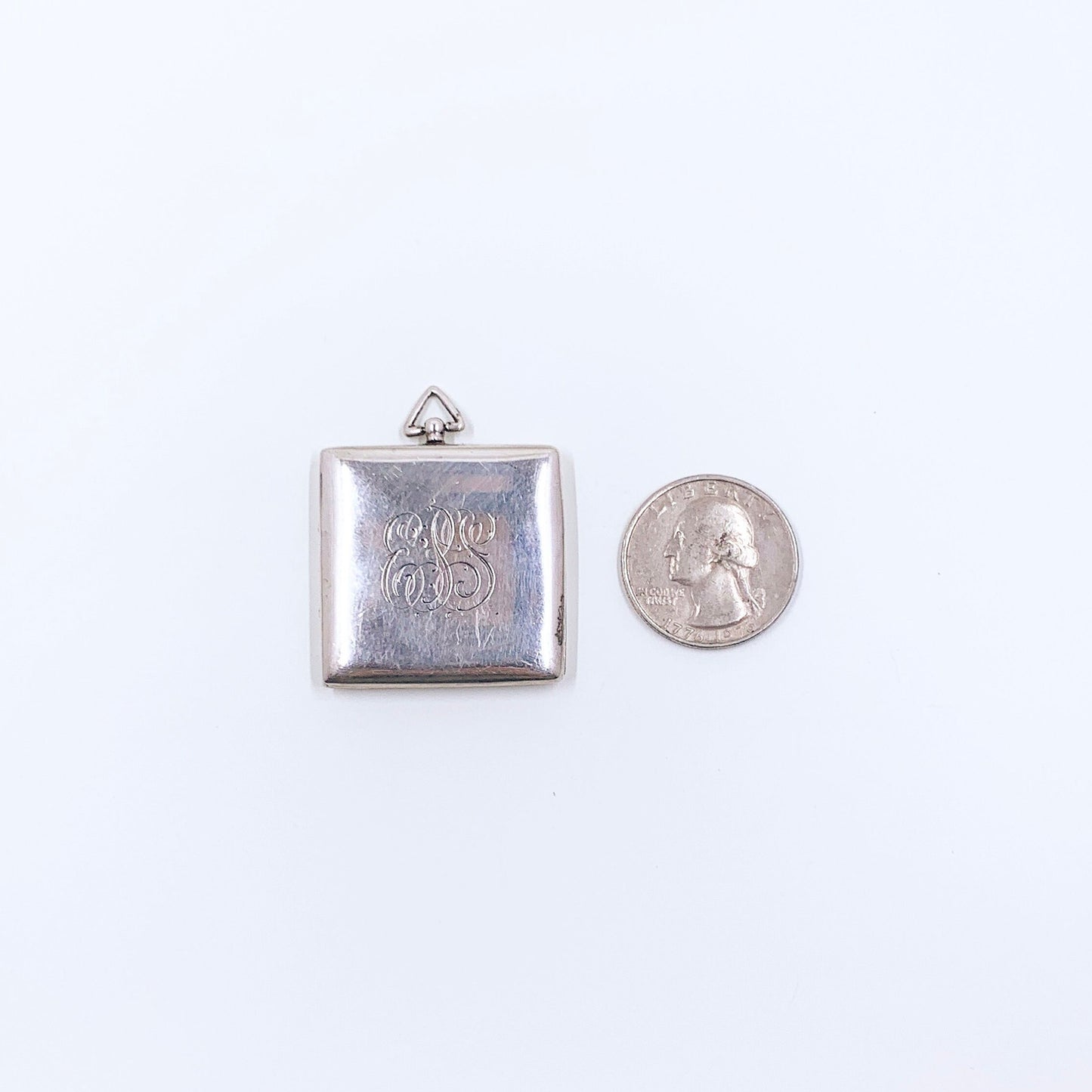 Antique Silver Monogrammed EPS Locket, Engraved Square Locket, ESP Monogram Locket