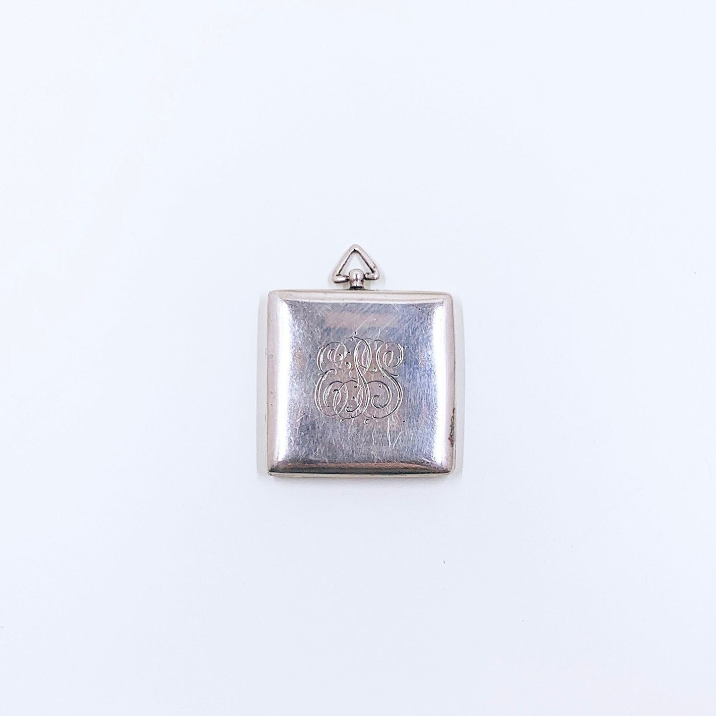 Antique Silver Monogrammed EPS Locket, Engraved Square Locket, ESP Monogram Locket