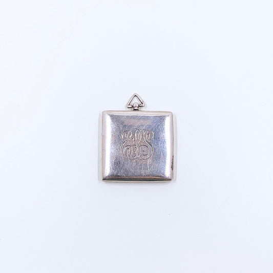 Antique Silver Monogrammed EPS Locket, Engraved Square Locket, ESP Monogram Locket