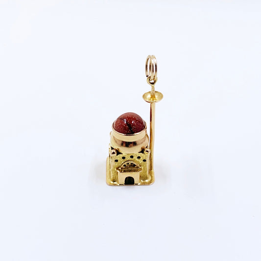 Estate Vintage 14K Gold Mosque Charm Pendant | 14K Goldstone Mosque Charm