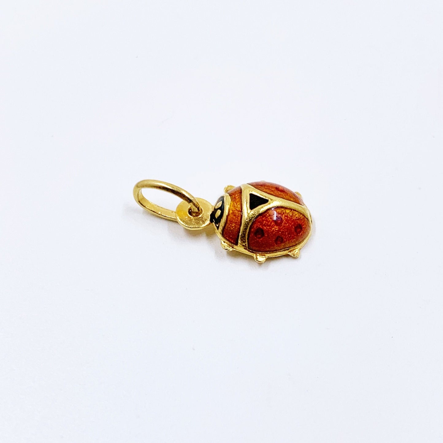 Estate 18K Italian Gold Enamel Lady Bug Charm, 18K Ladybird Beetle Charm