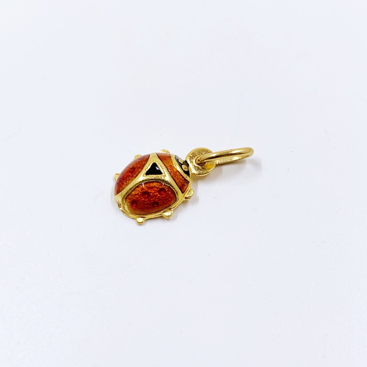 Estate 18K Italian Gold Enamel Lady Bug Charm, 18K Ladybird Beetle Charm