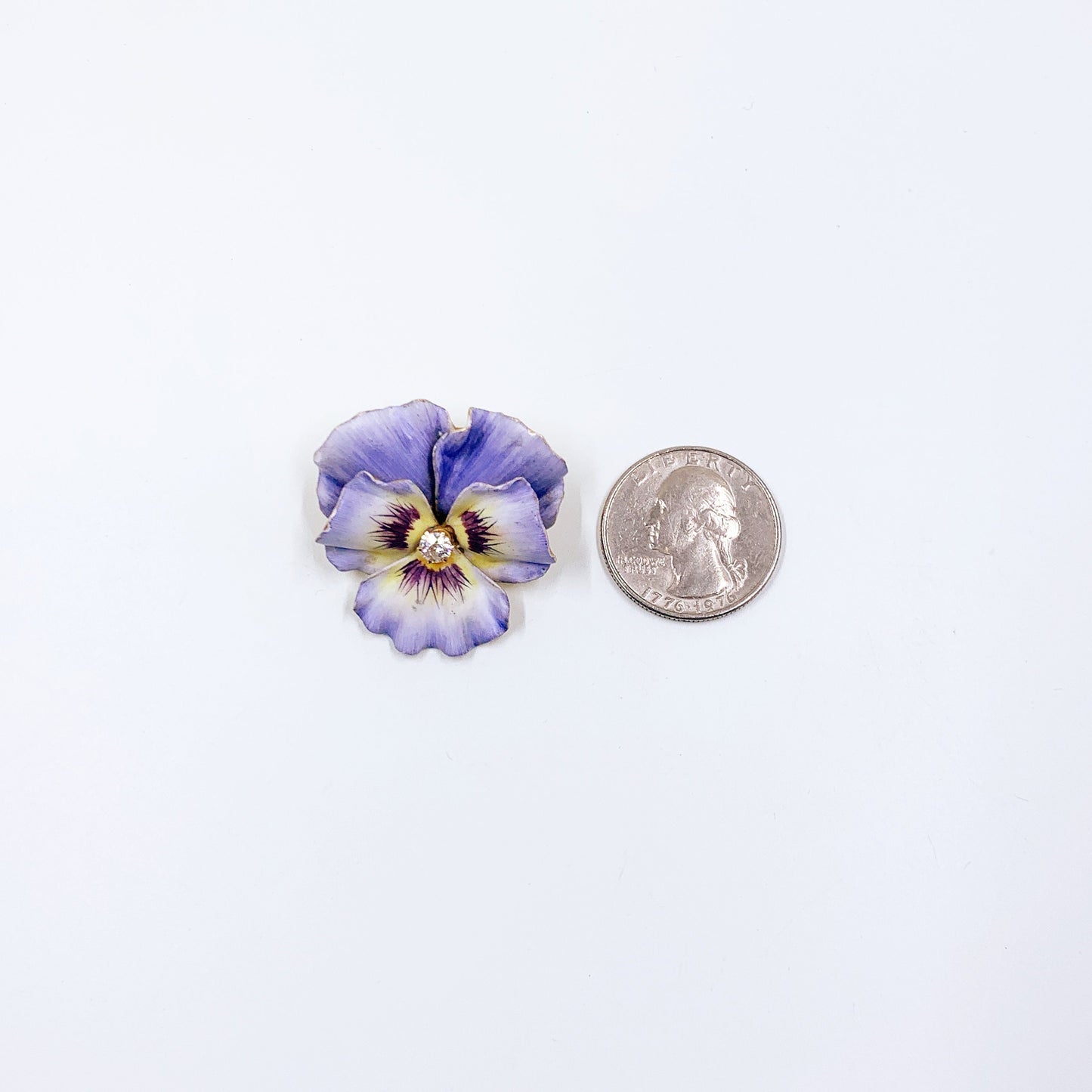 Antique 14k Art Nouveau Pansy and Diamond Brooch | 14k Gold Enamel Pansy Flower Brooch