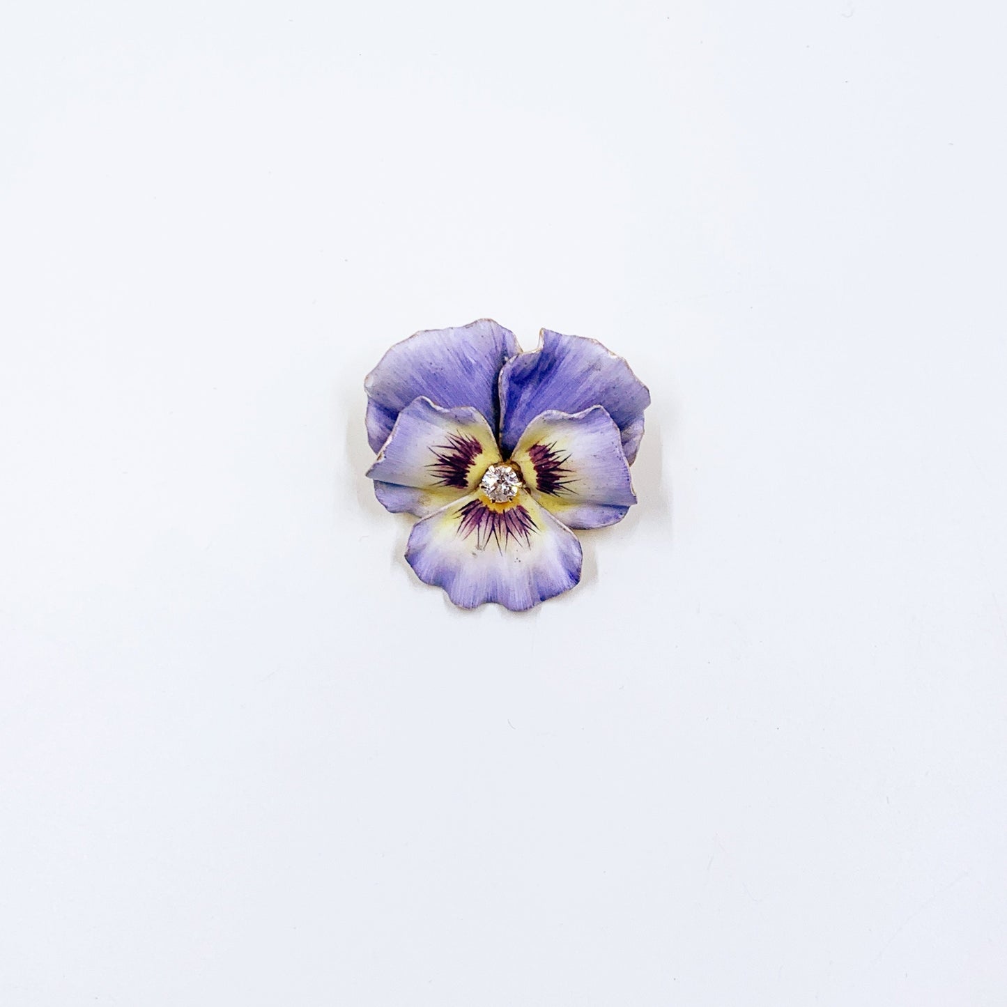 Antique 14k Art Nouveau Pansy and Diamond Brooch | 14k Gold Enamel Pansy Flower Brooch