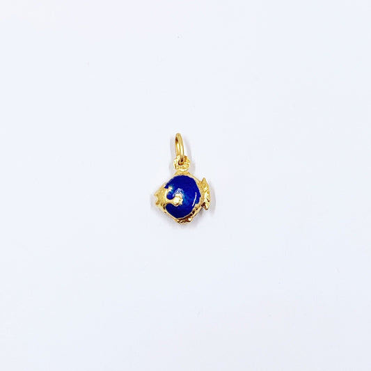 Estate Fabor 18K Gold Blue Enamel Fish Charm