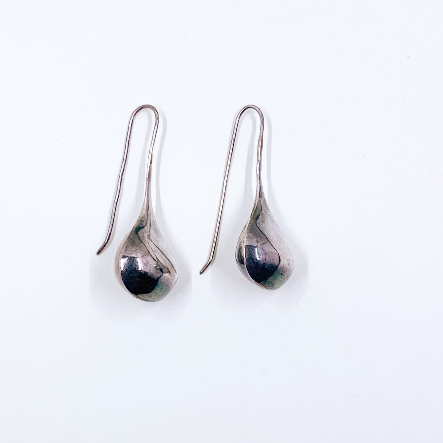 Vintage Silver Modernist Rain Drop Earrings