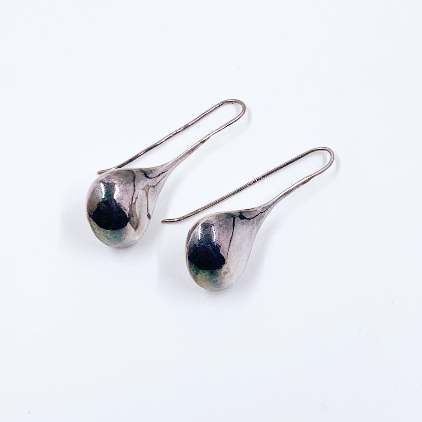 Vintage Silver Modernist Rain Drop Earrings