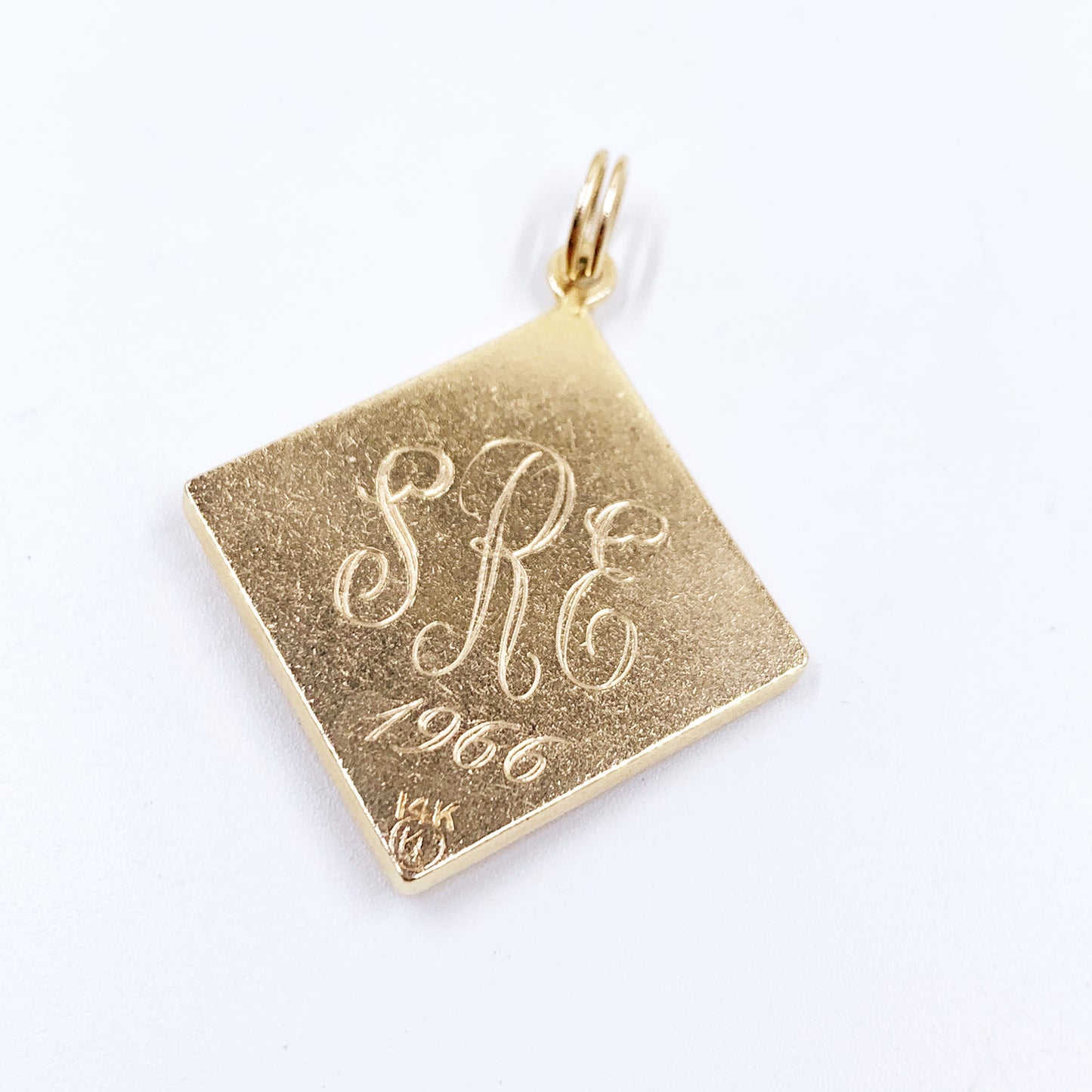 Vintage 1960's 14K Gold Opal Square Charm Pendant