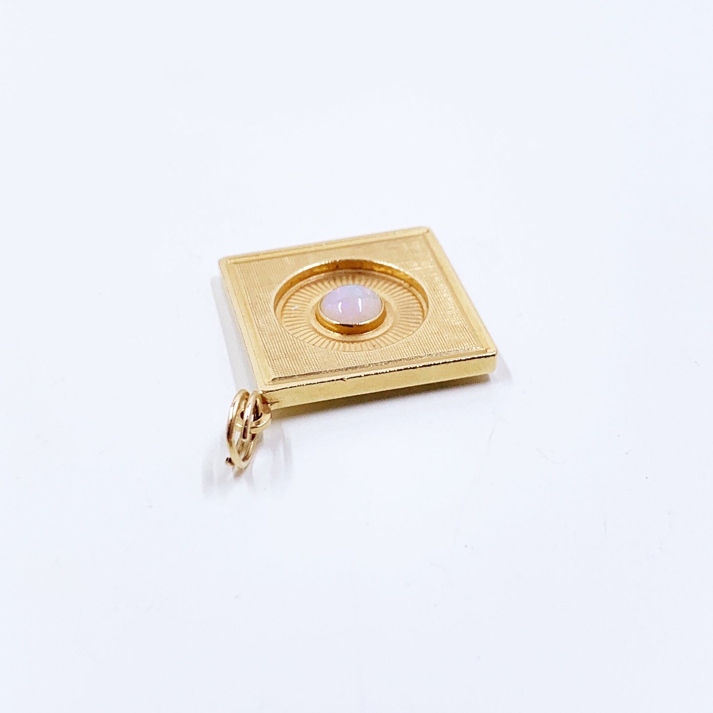 Vintage 1960's 14K Gold Opal Square Charm Pendant