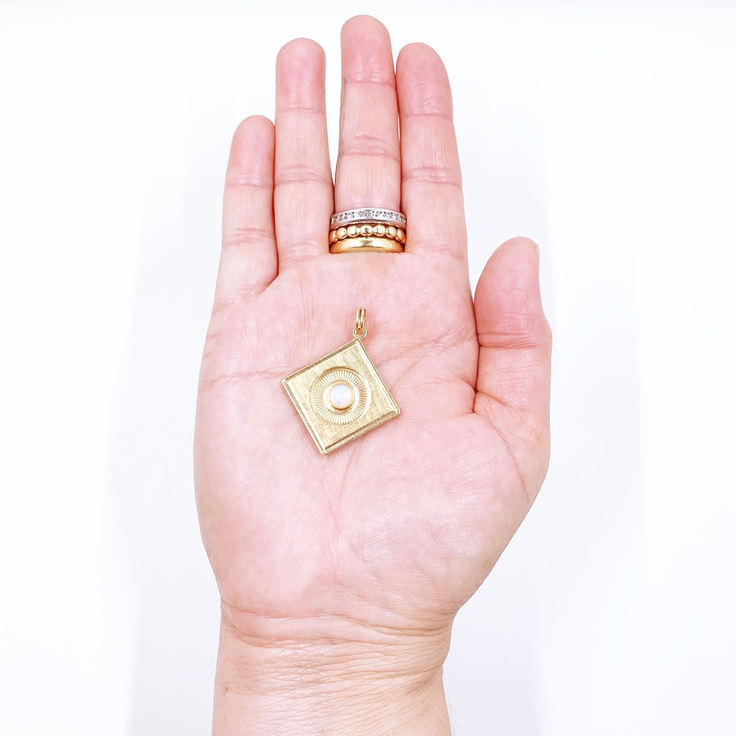 Vintage 1960's 14K Gold Opal Square Charm Pendant