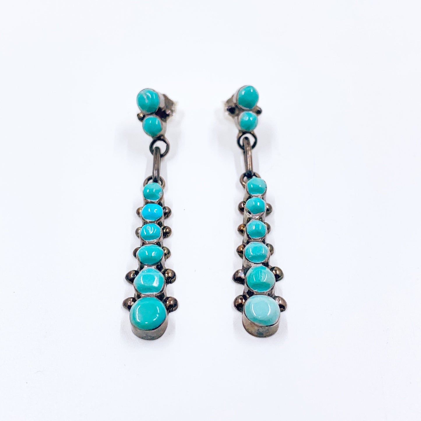 Vintage Turquoise Snake Eye Dangle Earrings, Southwest Turquoise Earrings