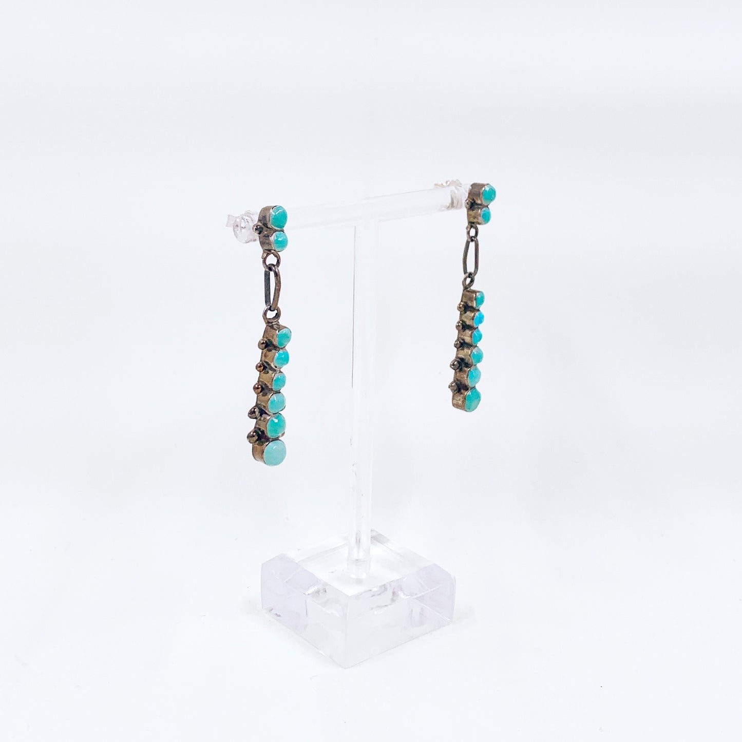 Vintage Turquoise Snake Eye Dangle Earrings, Southwest Turquoise Earrings