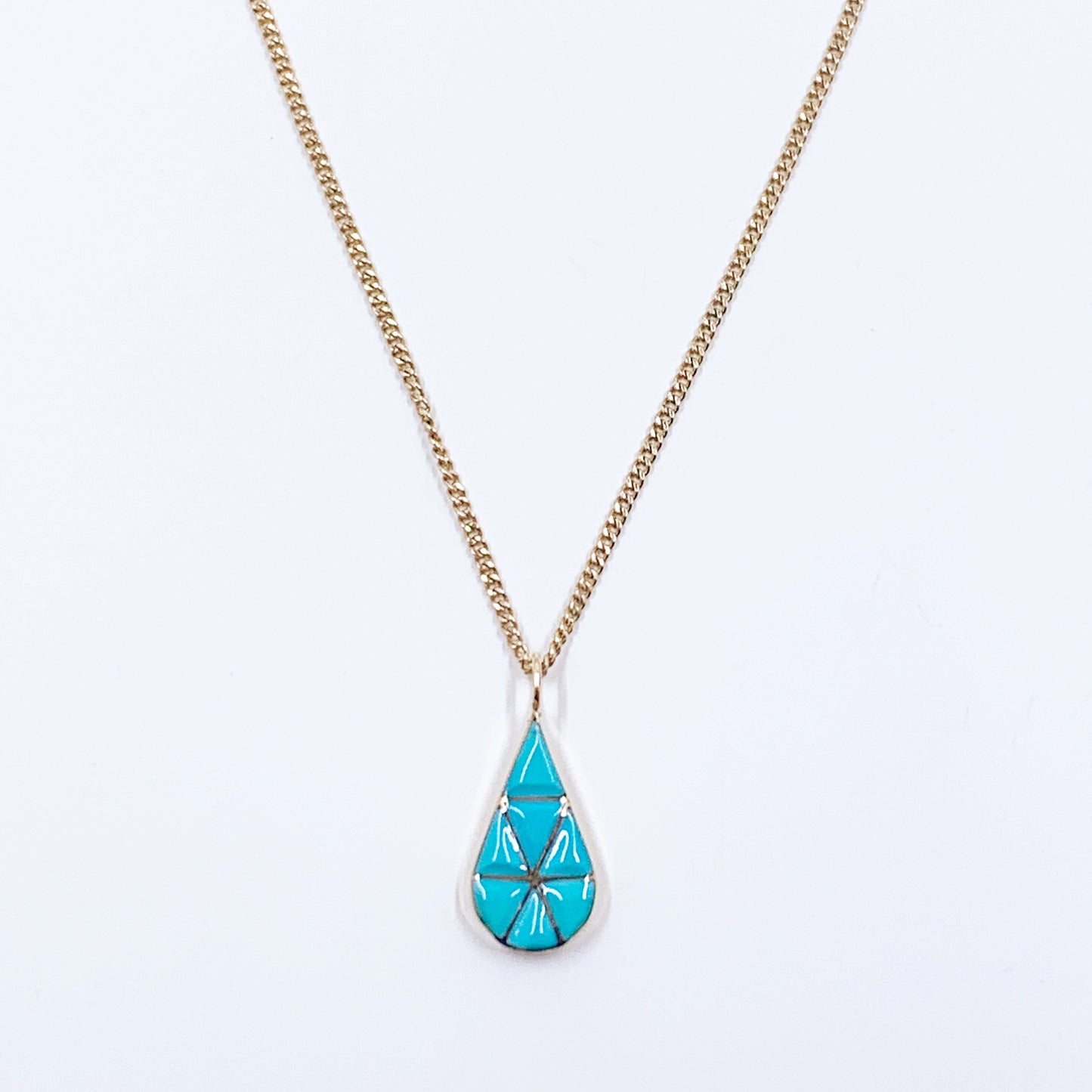 14k Turquoise Inlay Tear Drop Pendant