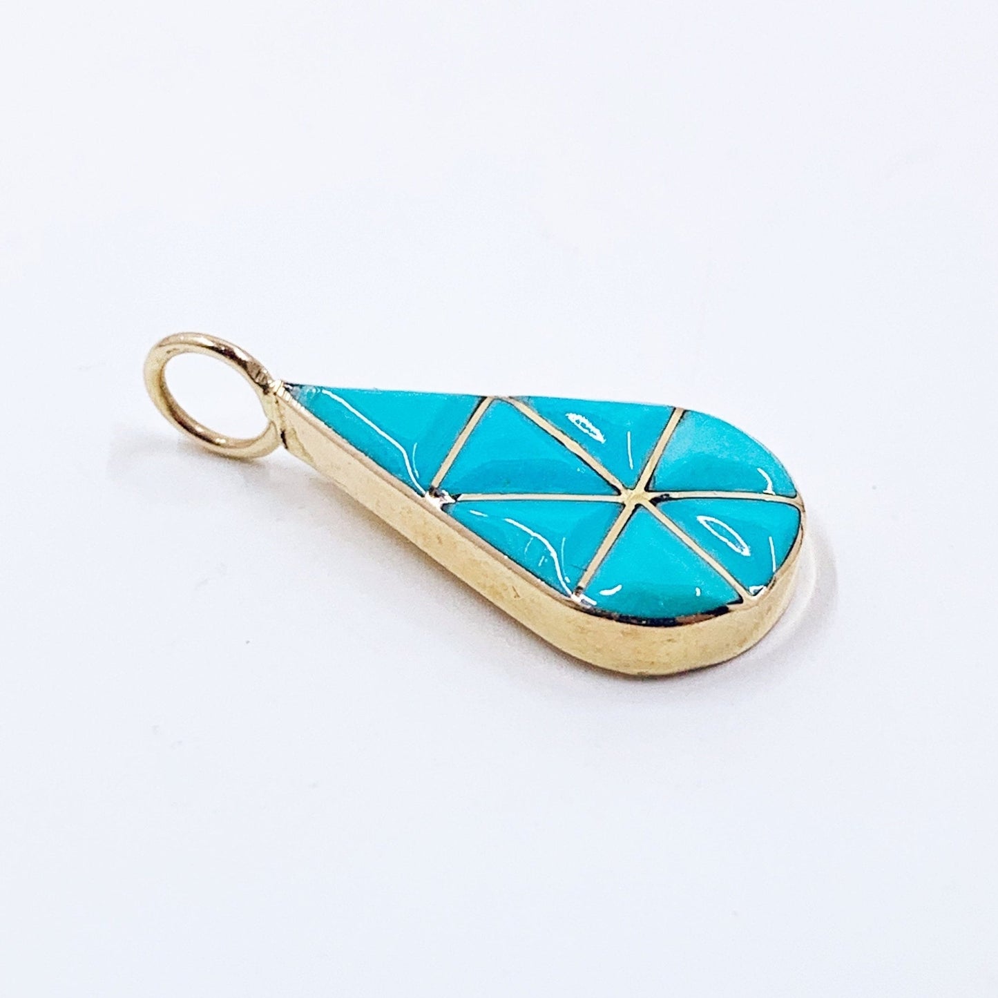 14k Turquoise Inlay Tear Drop Pendant