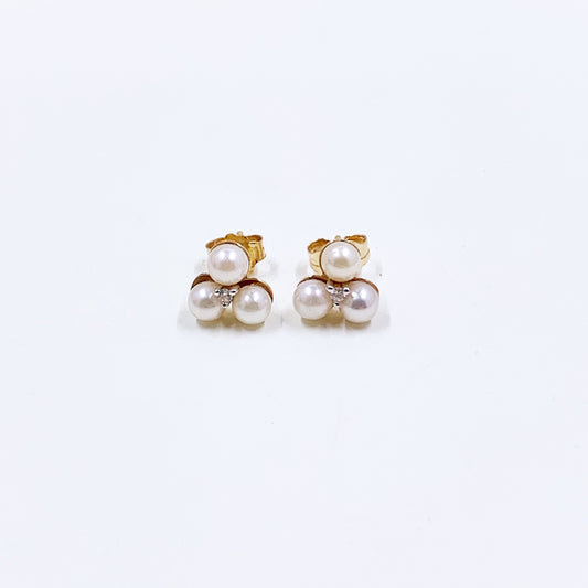 Vintage 14K Classic Pearl Stud Earrings, Everyday White Pearl Earrings