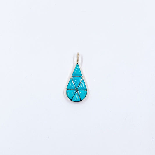 14k Turquoise Inlay Tear Drop Pendant