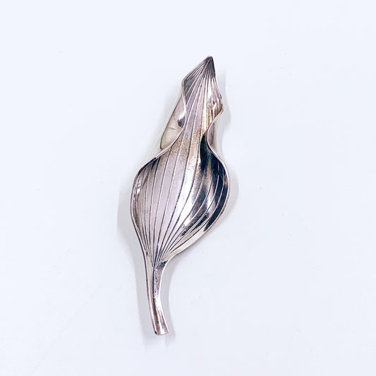 Vintage Danish Modernist Silver Leaf Brooch, Anton Michelsen Gertrude Engel Rougie Brooch